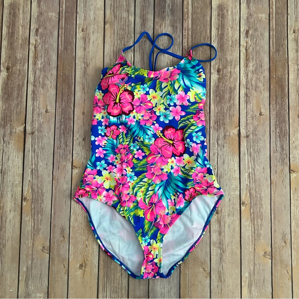 BONGO Bright Blue & Hot Pink Tropical One-Piece Swimsuit